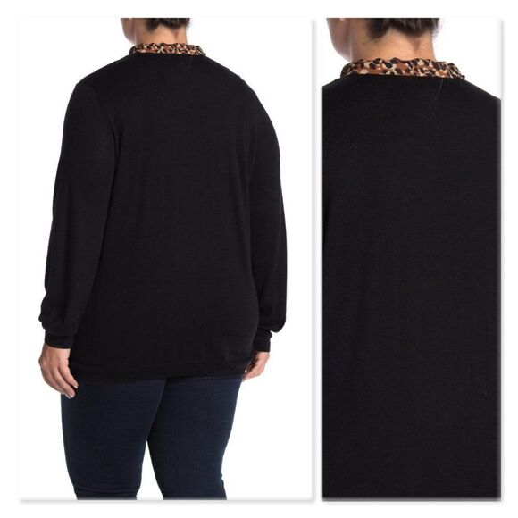 14th & Union Contrast Tie Neck Sweater sz 1X - Picture 2 of 11